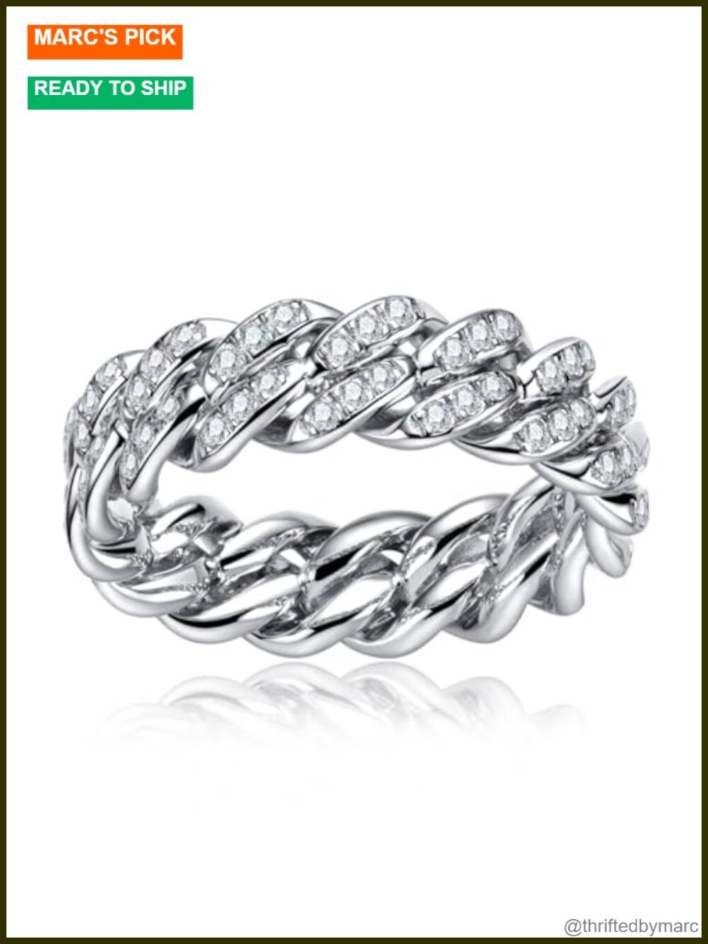 Moissanite Cuban Link Ring Wedding Band 925 Sterling Silver Eternity Anniversary
